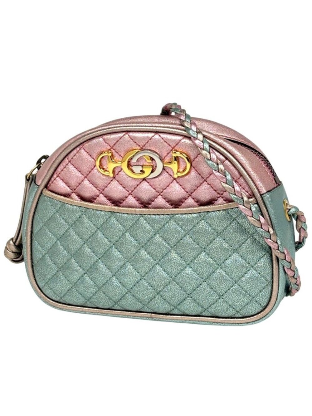 Gucci Horsebit Shoulder Bag Leather Green Pink